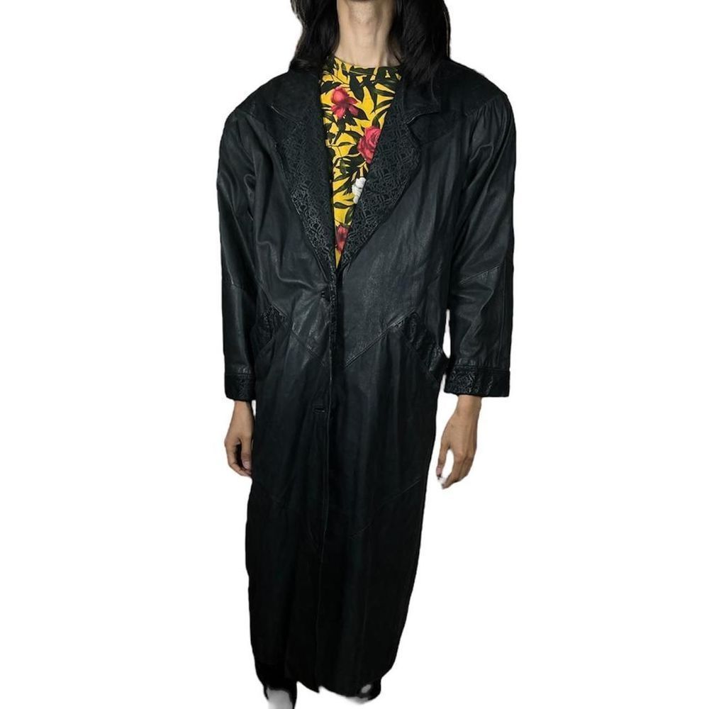 Vintage leather grunge jacket floral trench coat men women outerwear